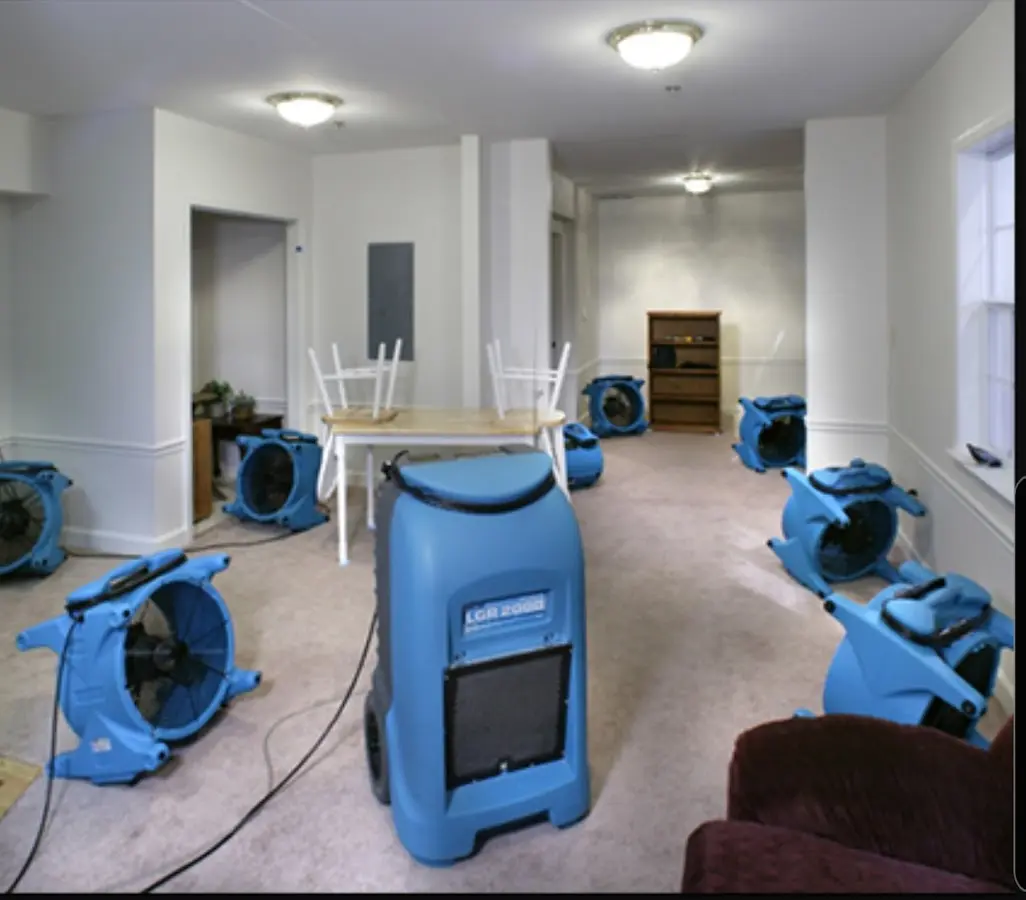 Air movers and dehumidifier setup for Water Extraction & Removal in Carbondale